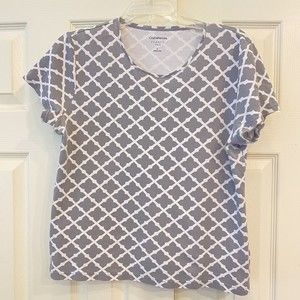 Croft and Barrow Top Classic Tee Geometric Womens Large Round Neck Grey Cotton
